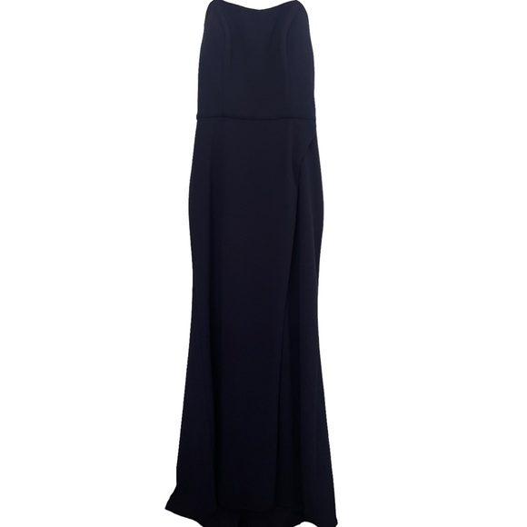 La Femme 28835 Navy Blue Strapless Double Cross Back Gown Dress Size 12 NWT - Picture 3 of 5